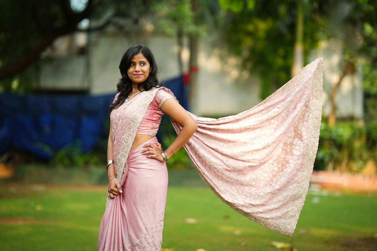 a woman in a pink dress